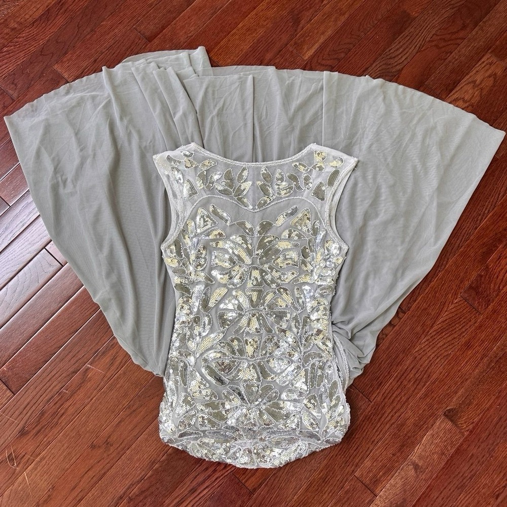 Vintage Y2K Handmade Silver‎ Sequin Formal Gown Dress - Mermaid Sexy Embellished